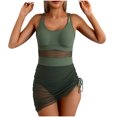thumbnail image 2 of gljltg Women Ribbed Swimdress with Briefs,One Piece Tummy Control Swimming Costume Skirt Spahgetti Strap Ruched Plain Slim Fit Scoop Neck Bathing Suit, 2 of 6