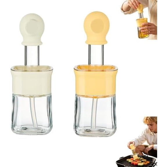 2-in-1 Glass Oil Dispenser Bottle with Basting Brush, 2-Pack, for Cooking BBQ