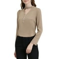 thumbnail image 1 of Blusa de cuello alto con abertura para mujer Inspire Chic, de manga larga, con botones en la parte delantera, color albaricoque, talla S, 1 of 6