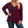 thumbnail image 2 of Women's Plus Size Tops Long Sleeve Tee Shirt V Neck Basic Ladies Loose Fit T Shirt for Women Everyday Wear, WineSize: XXXXXL, 2 of 4