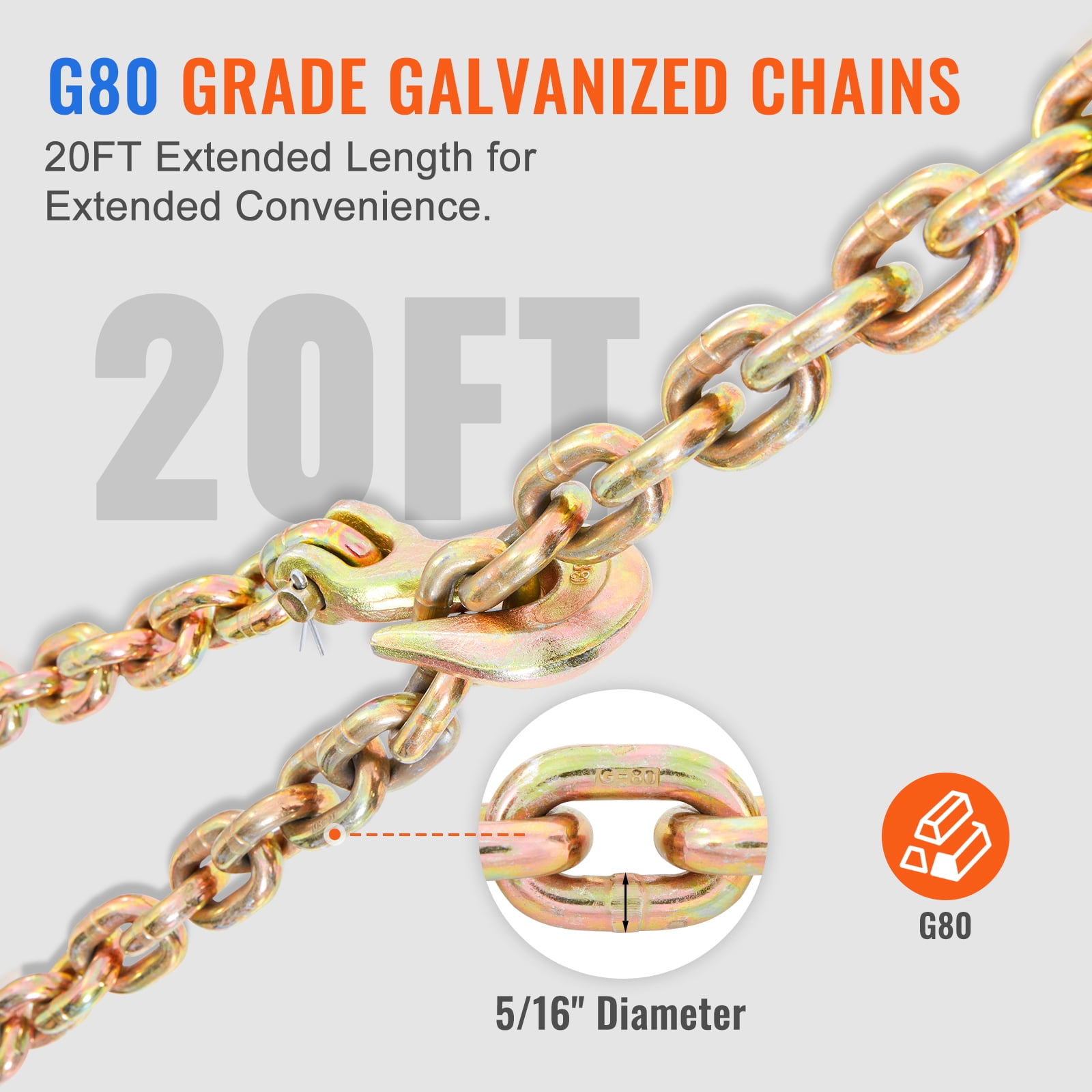 KFFKFF Chain Tightener, 5/16"-3/8" Robust Load Securing Binders, Equipped with G80 Chains for 7100 lbs Maximum Load, Ergonomic Anti-slip Handle, 2pcs