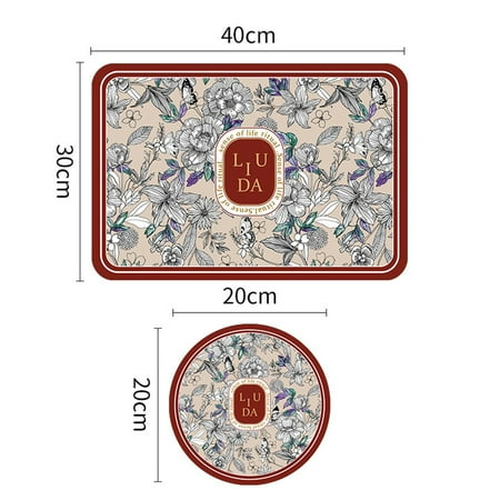 

Waroomhouse Dining Table Placemats Pvc Placemat Set Vintage Flower Placemat Set 2 Waterproof Heat-resistant Non-slip Pvc Mats for Dining Table Protection