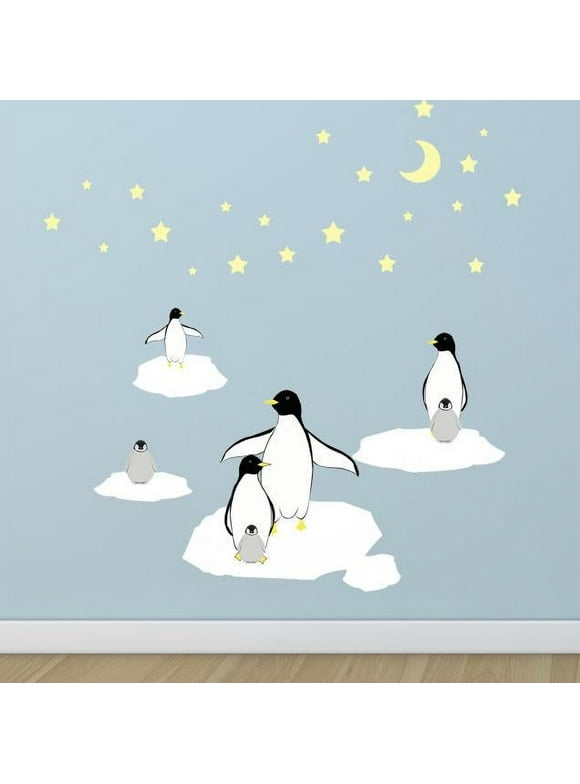 Create-A-Mural Penguin Wall Decals Kids Room Decor (6)Penguins 3"-10"(5)Icebergs 4"-14"(1)Moon4"& over(50)Stars1"-2.5"