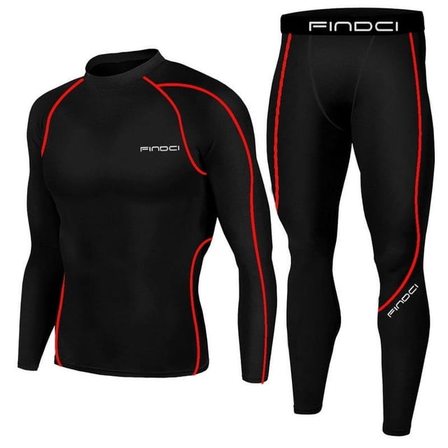 Men's Compression Shirt Set Long Sleeve Workout Set Compression Pants Top Long Sleeve Base Layer