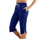 thumbnail image 5 of Pantalones de Cintura Elástica para las Mujeres Color Sólido Deportes Capris con Bolsillos Laterales, Mujeres Cintura Elástica Capris Casual Salón Bottoms de Verano, 5 of 7