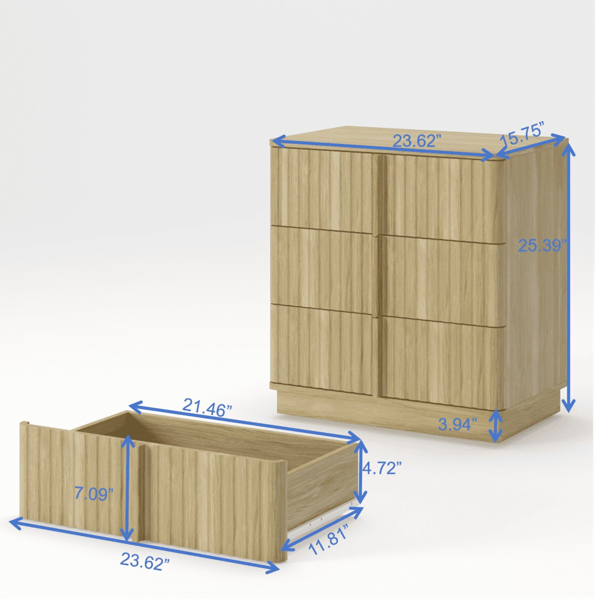 25.39"Vertical Stripe Vintage 3 Drawer Nightstand Cost-Effective Retro Cabinet Furniture Modern Coffee Table,Suitable for Bedroom,Living Room and Home Office