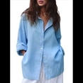 thumbnail image 1 of Camisas de de Algodón de Larga con Botones para Mujer, Blusas Informales con Cuello, Corte Holgado. Azul M, 1 of 10