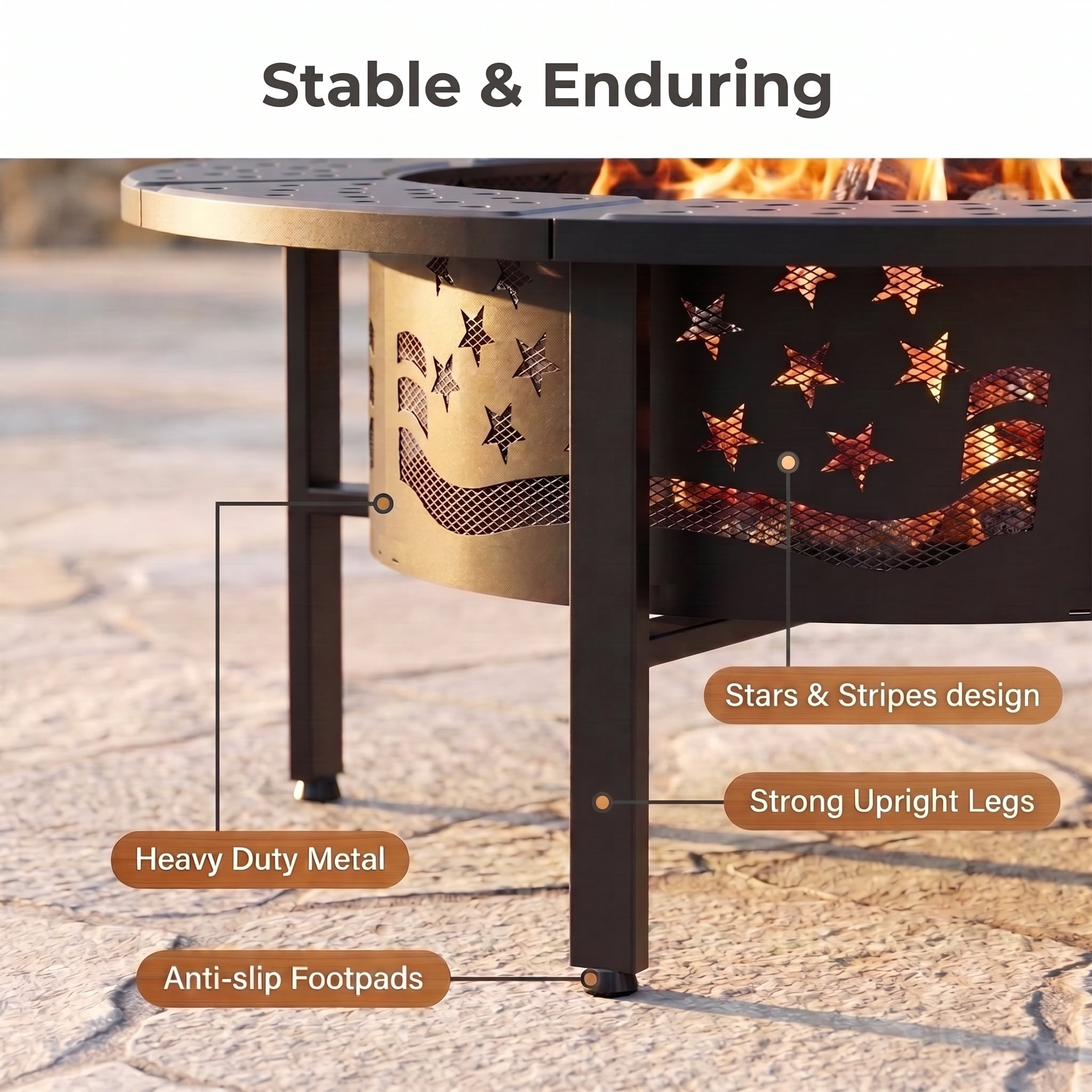 Prilinex 42" Fire Pit Outdoor with Poker, Large Round Fire Pits for Outside with 2 Adjustable Grills, Lid for Patio Backyard BBQ