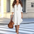 thumbnail image 6 of Women's Casual V Neck Ruffle Hem Midi Dress 3/4 Bell Sleeve Loose Shift Dress Lightweight Summer Tunic Sundress Lounge Outfit White, 6 of 7