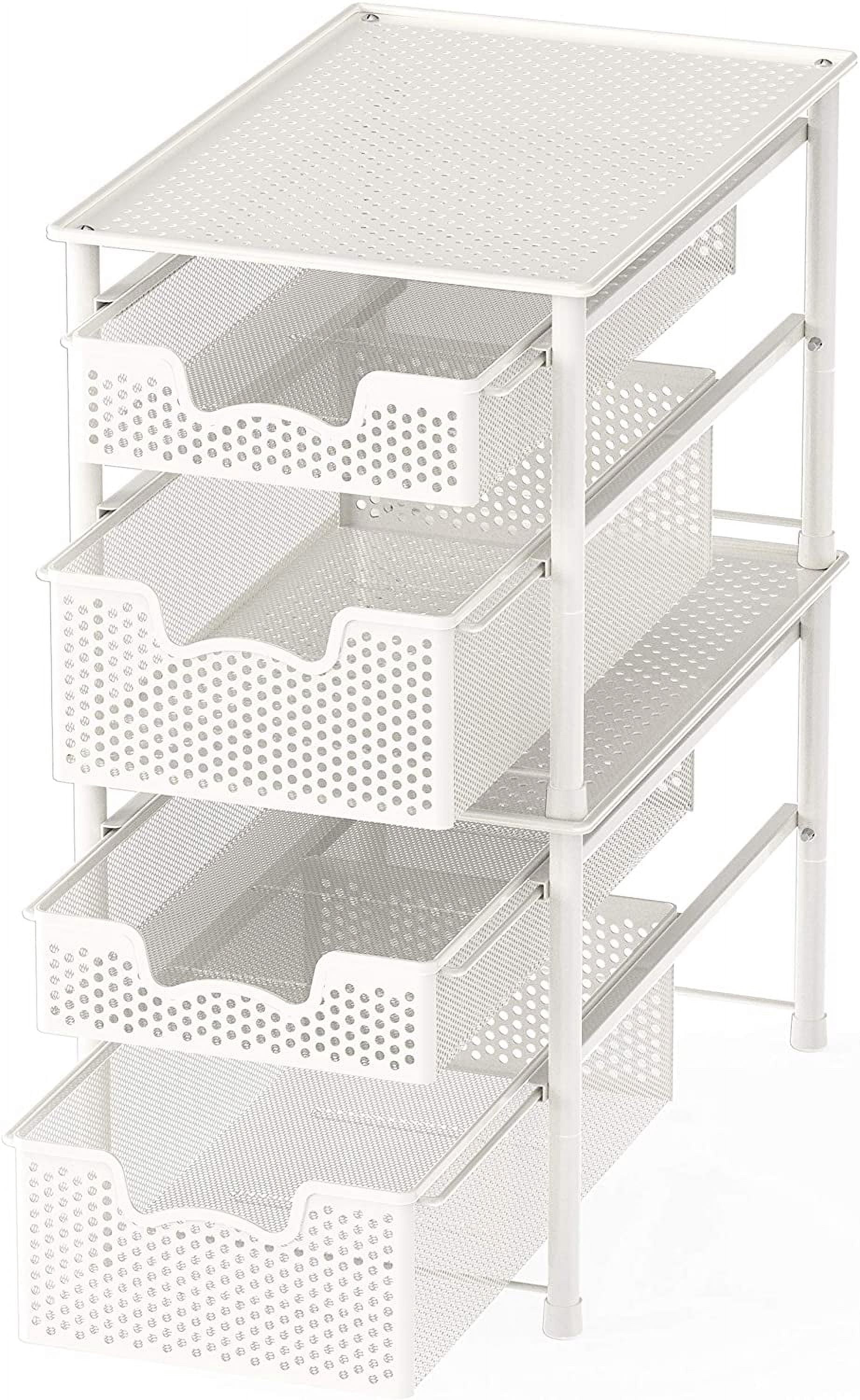 Stackable 3 Tier Sliding Basket Organizer Drawer, Bronze Finish, Kitchen Storage Rack, Space Saving Drawer Organizer, Adjustable Storage Solution