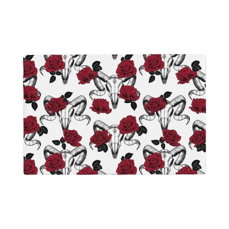 

Placemats Set of 4 / 6 goat skull red roses white Placemats for Dining Table Indoor/Outdoors Heat Resistant Washable Placemats 18 x 12