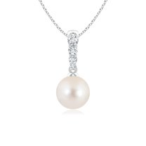 ANGARA Freshwater Cultured Pearl Pendant with Diamonds in 14K White Gold for Women | June Birthstone, Birthday, Anniversary, Jewelry Gift for Women | Pearl Necklace
