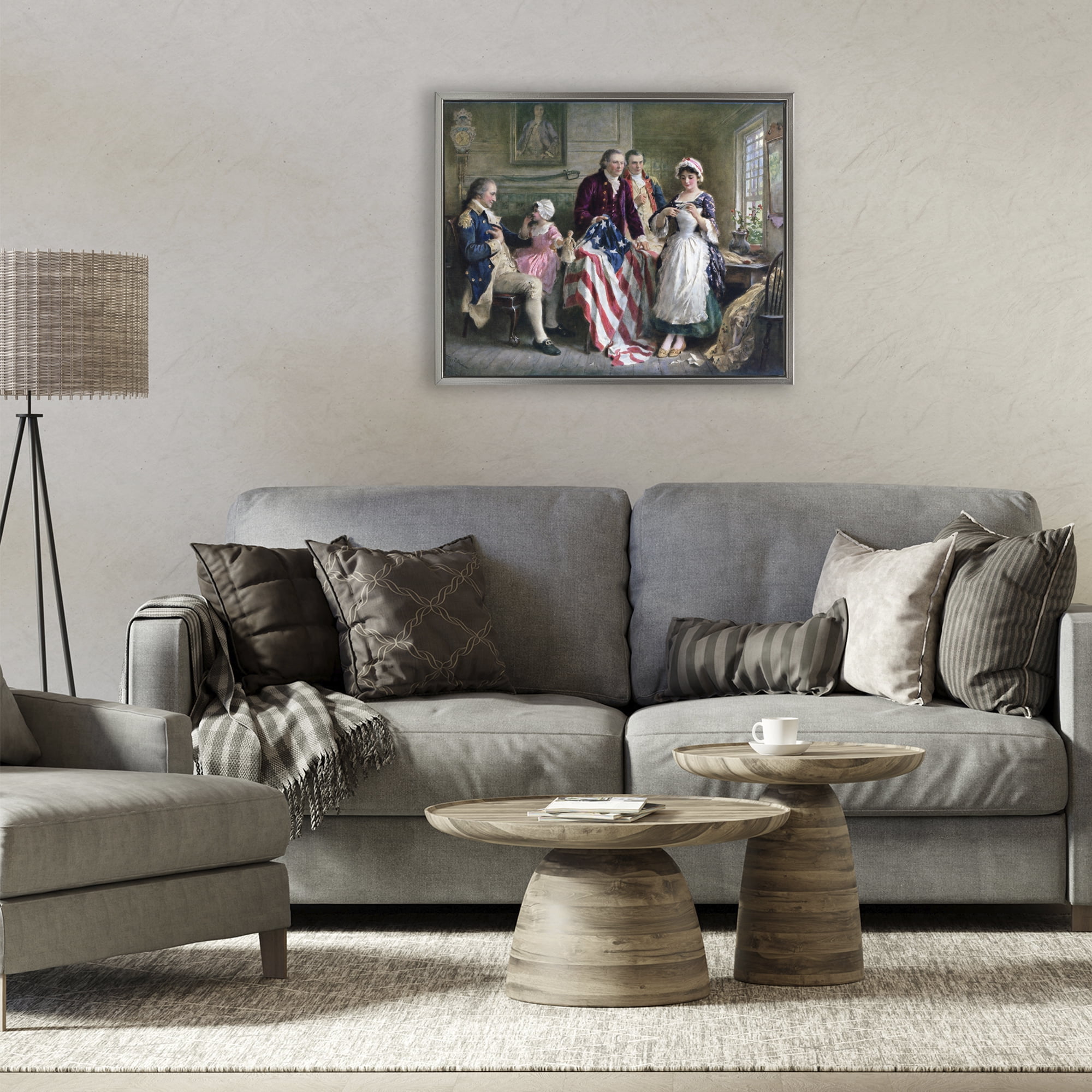 Historical Betsy Ross Gray Framed Floater Canvas Wall Art, design by Arlington Prints