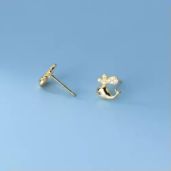 K-KED 925 Sterling Silver Small Dolphin Stud Earrings / Studs-Silver