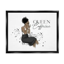 Stupell Industries Queen Of Caffeine Girl Graphic Art Jet Black Floating Framed Canvas Print Wall Art, Design by Alison Petrie