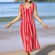 thumbnail image 1 of Vestido Largo De Mujer Vestido de fiesta sin espalda a rayas con cordones para mujer vestido largo trajes de playa (rojo M) Cgtredaw Para estrenar, 1 of 1