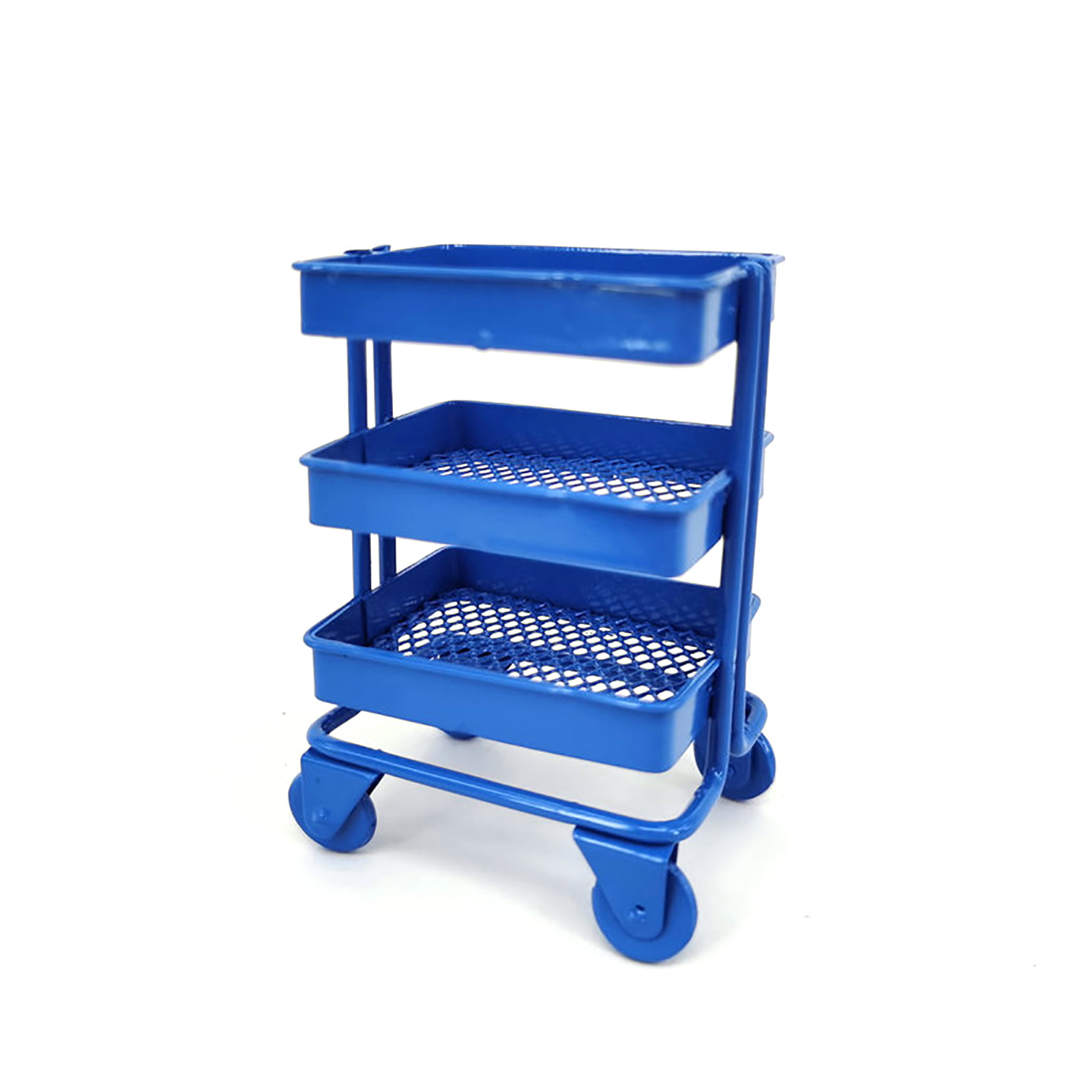 Scale Trolley Storage Shelf Rack Dollhouse Kitchen Room Decor Accs Blue 