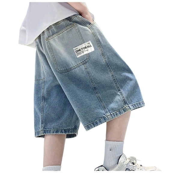 Kids Jorts Boys Baggy Jean Shorts Loose Fit Vintage Wide Leg Jorts Y2K Streetwear Hip Hop Casual Long Denim Shorts Teen Summer Clothes