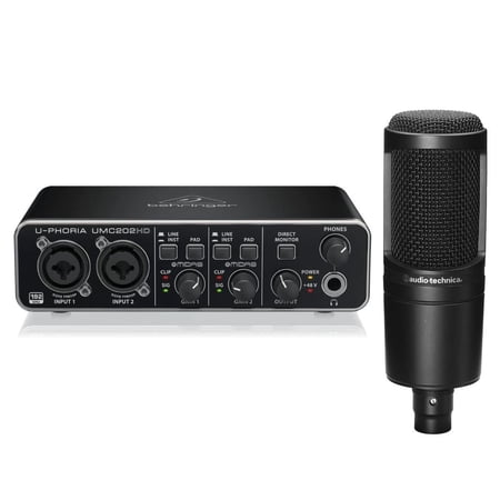 Behringer U-PHORIA UMC202HD USB Audio Interface, Bundle with Audio-Technica AT2020 Cardioid Condenser Microphone