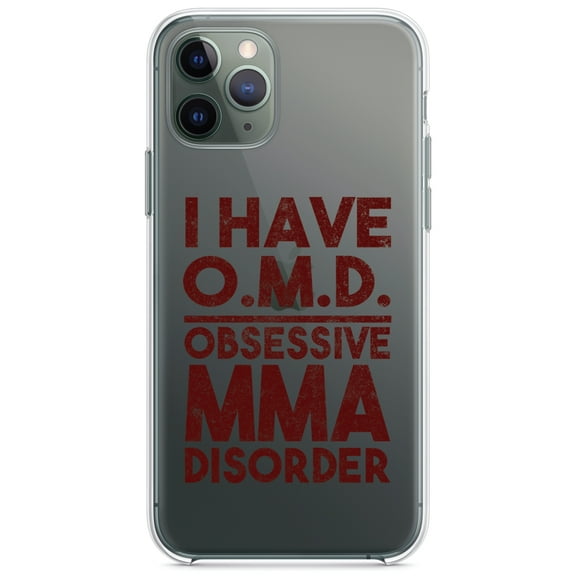 DistinctInk Clear Shockproof Hybrid Case for iPhone 11 (6.1" Screen) - TPU Bumper Acrylic Back Tempered Glass Screen Protector - I Have OMD - Obsessive MMA Disorder