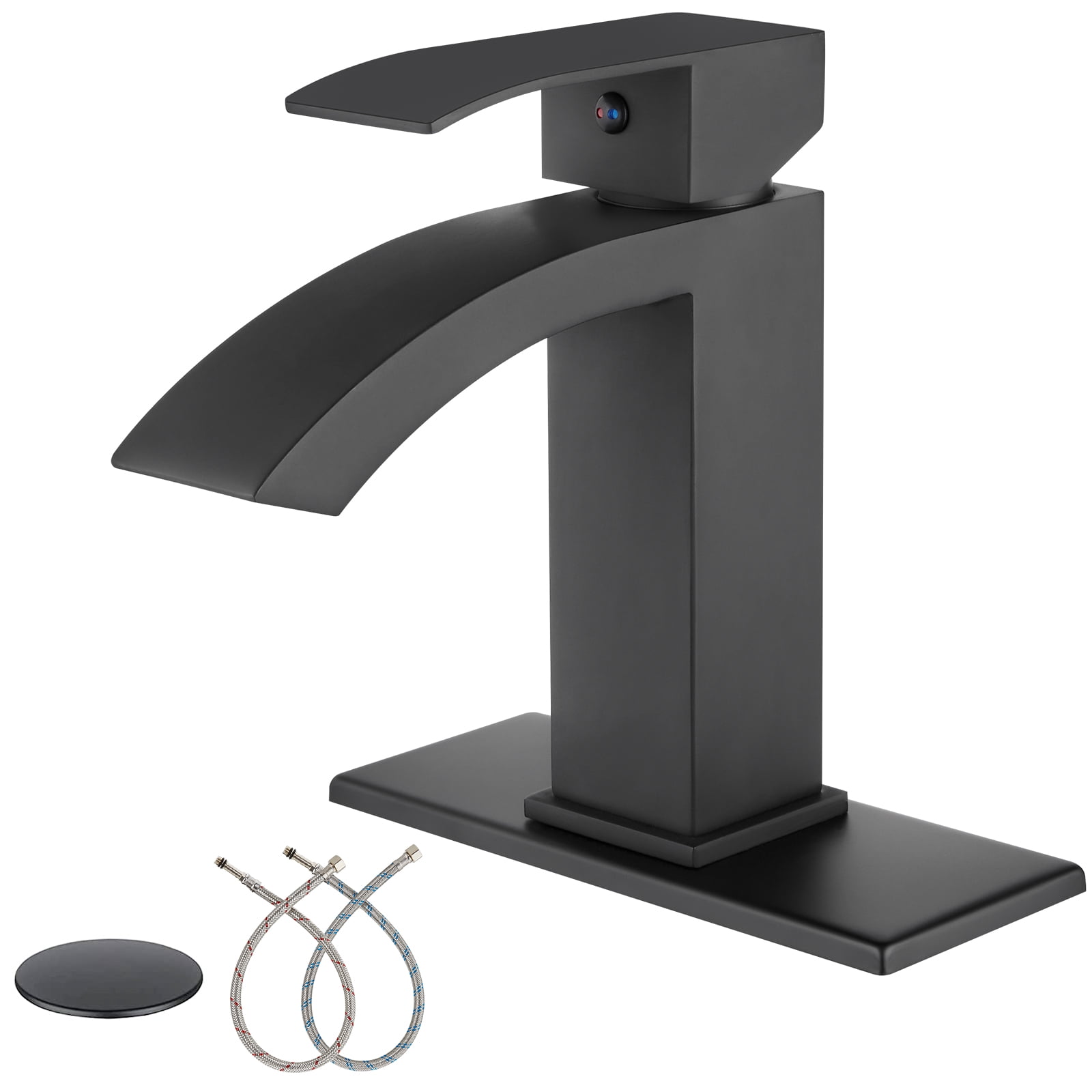 Rectangular Faucet Matte Black Waterfall Bathroom Faucet Single Hole 1 Handle Sink Faucet ...