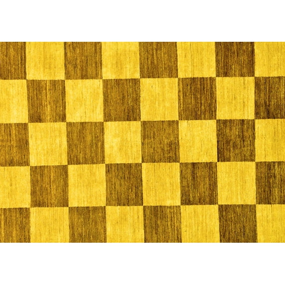 Ahgly Company Machine Washable Indoor Rectangle Checkered Yellow Modern Area Rugs, 6' x 9'