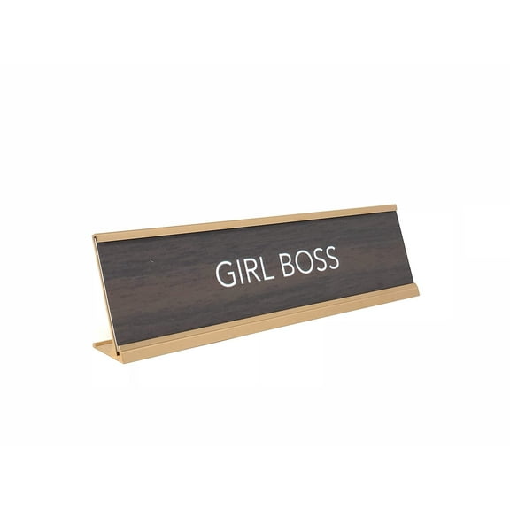 LEMONSODA Novelty Nameplate Style Desk Sign (Girl Boss) - Brown