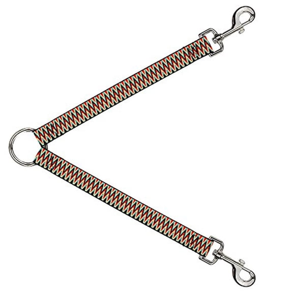 Buckle-Down Leash Splitter - Jagged Zig Zag Brown Aqua Cream Red - 1" Wide - 30" Length