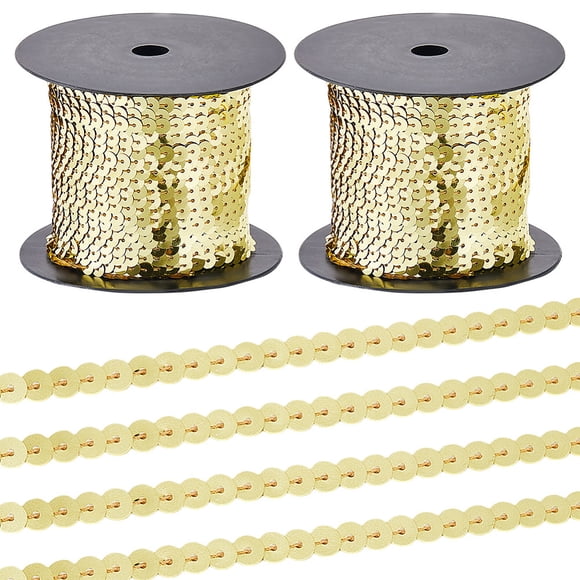 2 Rolls 200 Yards Gold Sequin Trim Sequins Beaded Strip Trimmig Ribbon Flat Spangle Metallic Glitter Paillette String Bulk Roll for Sewing Making Clothes Dresses Costume Craft Diy Home Decor