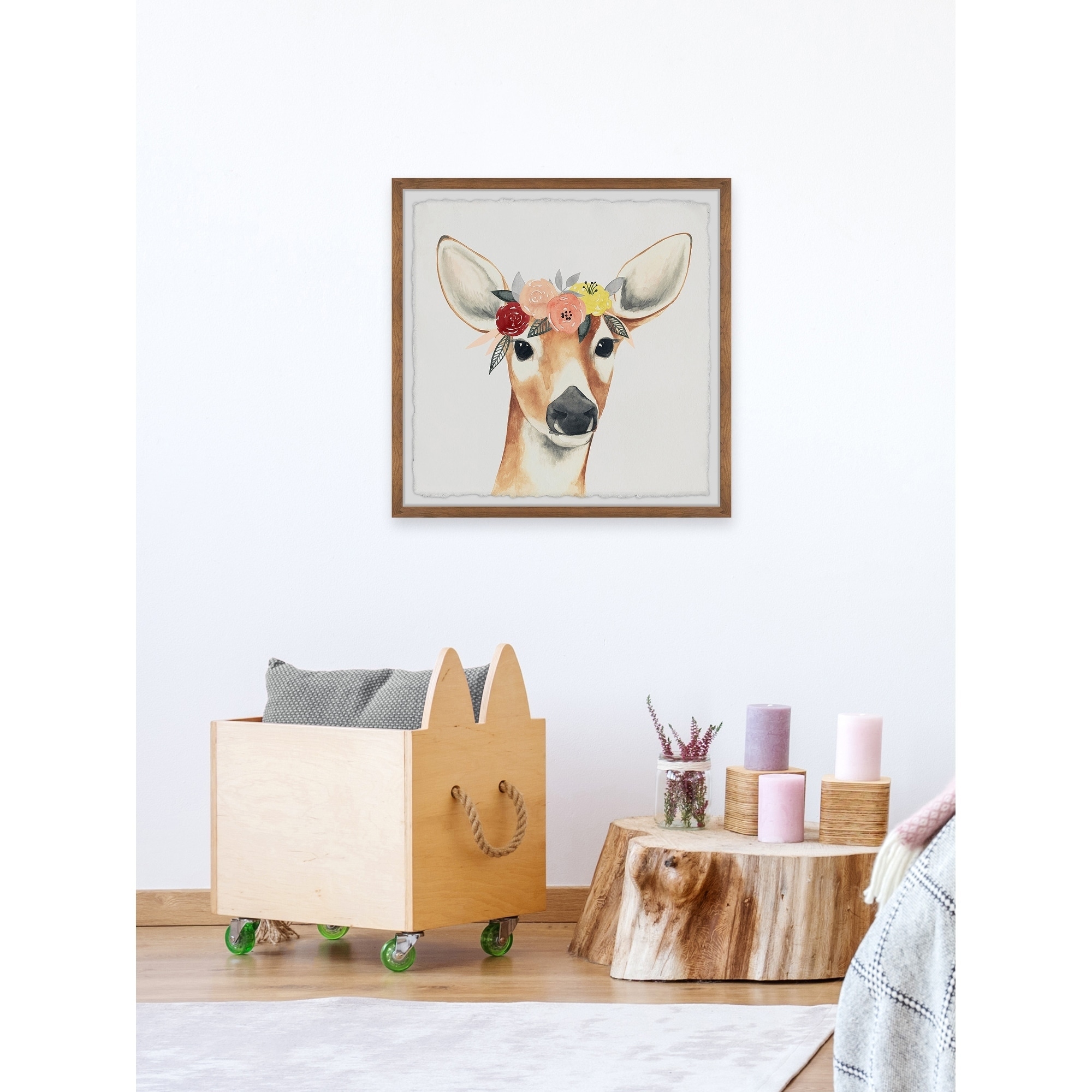 Marmont Hill Flower Crowned Deer Framed Wall Art, 12" x 1.5"