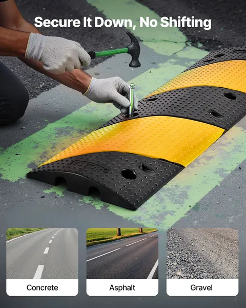 40 Inch Rubber Speed Bump 2 Pack Heavy Duty Traffic Hump 22000 lbs Axle Load Capacity Cable Protector Ramp with Expansion Screws for Asphalt Concrete Gravel Driveway Road