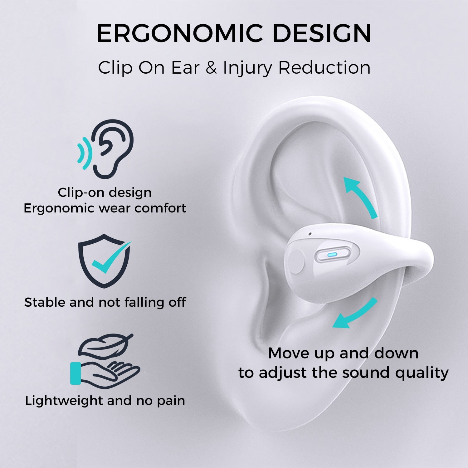 Alpha Digital Wireless Ear Clip Earbuds with Bluetooth 5.3, up to 18 Hours Playtime, 350mAh Battery, Lightweight, Ideal for Excercise, Cycling, Sports, Driving