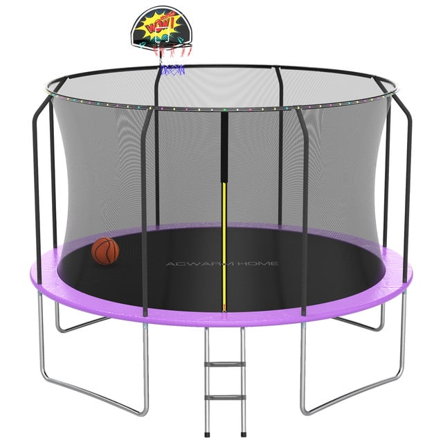 ACWARM HOME 10FT Purple Backyard Trampoline with Safety Net, Outdoor