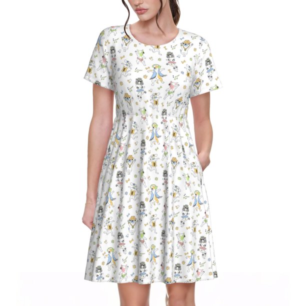 Balery Dancing Dogs Vestidos sueltos de manga corta para mujer, vestidos de verano 2025, vestidos casuales de corte A con vuelo.