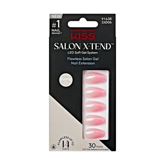 KISS Salon X-tend LED Soft Gel System Decorated Nails, Pink, Medium Coffin, 34 Count