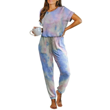 

BESTSPR Women’s Tie Dye Crewneck Womens Pajama Sets