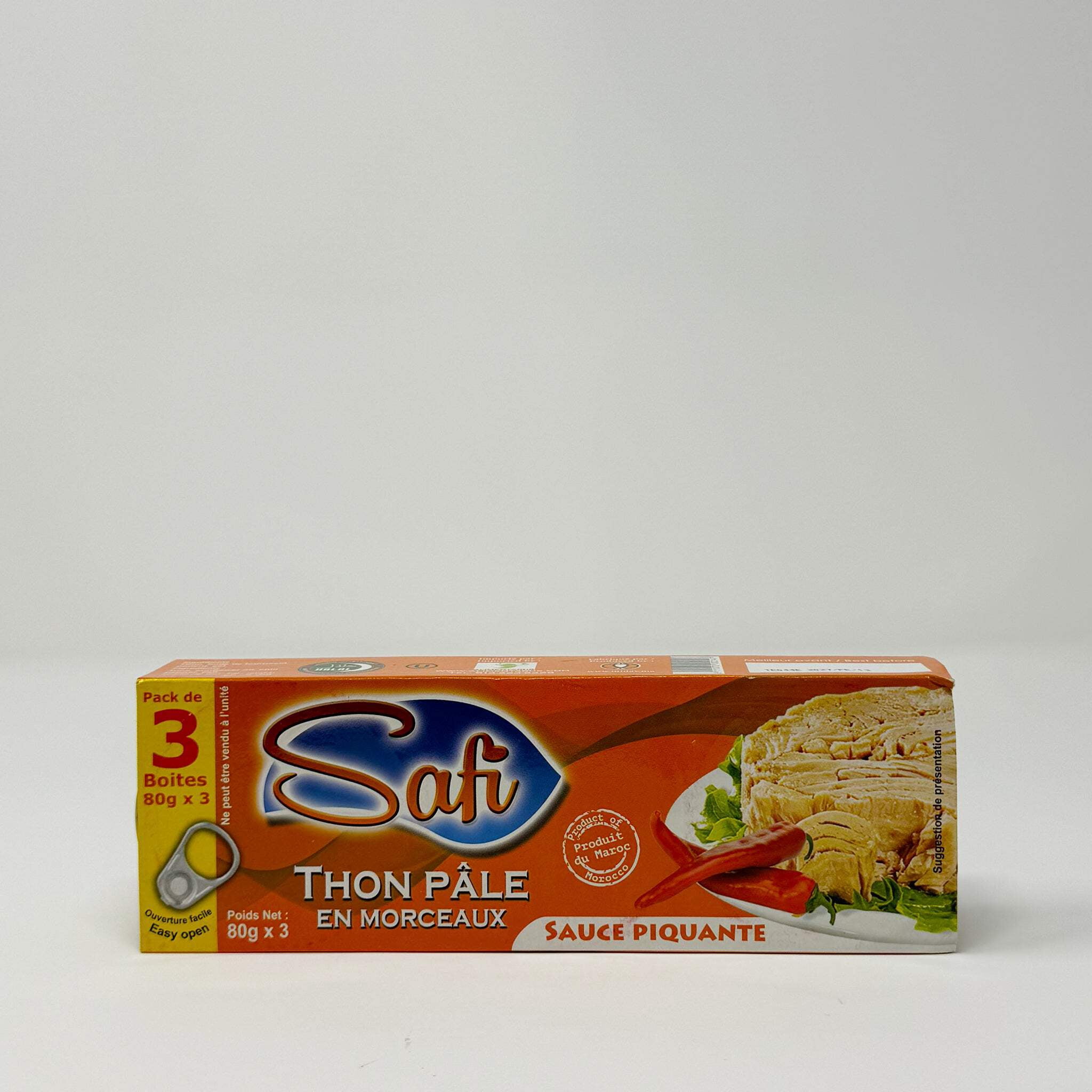 Safi Moroccan Light Tuna in Hot Sauce – 3 × 3-Packs (9 Total Cans), 80g Each
