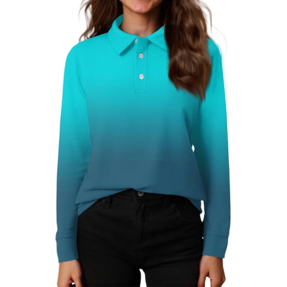 Girls School Uniform Long Sleeve Polo Shirt Kids Golf Pique Polo Shirts 5-14 Years Turquoise 140