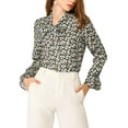 thumbnail image 6 of MODA NOVA Junior's Tie V Neck Blouse Long Trumpet Sleeve Floral Shirt White Black S, 6 of 6