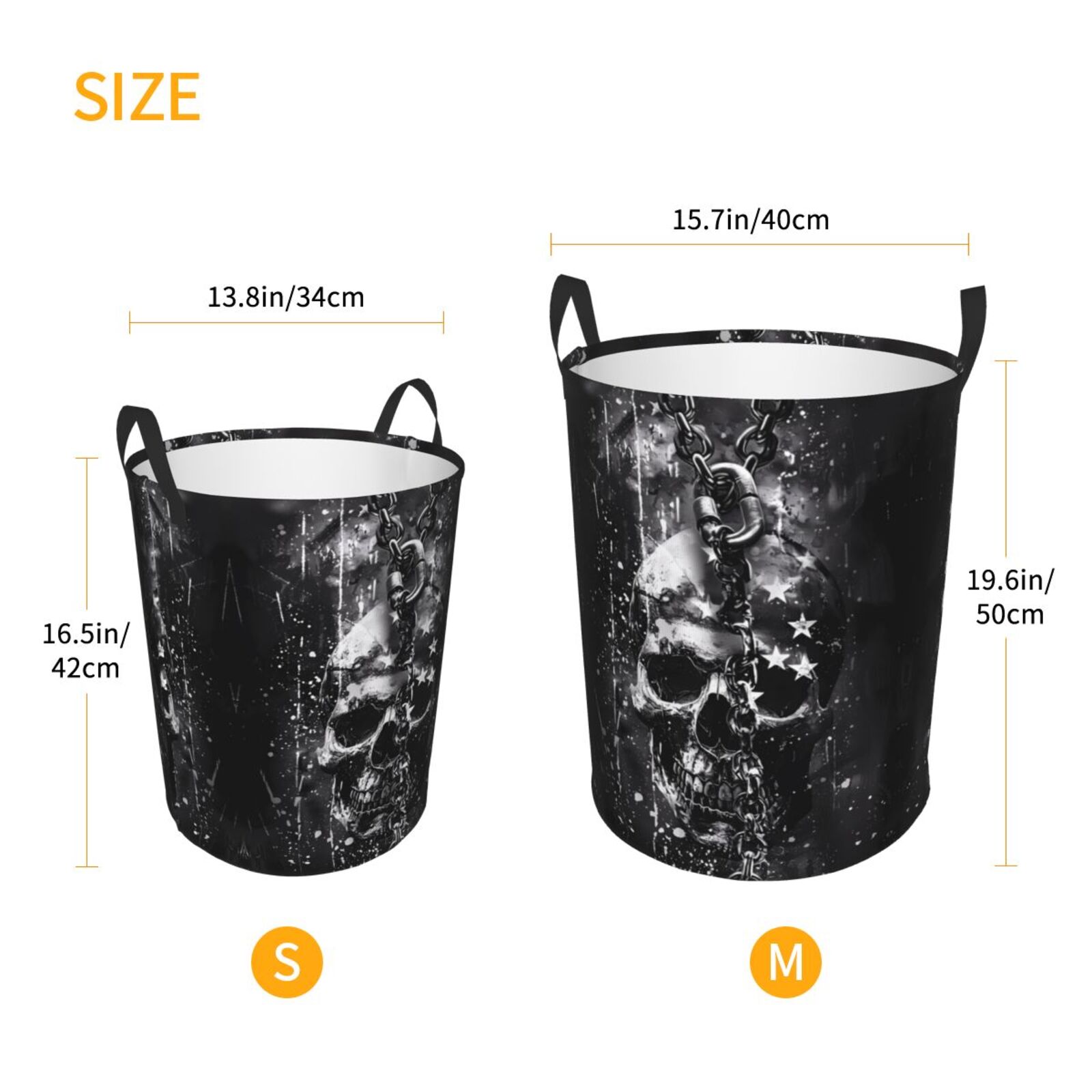 Large Laundry Basket with Handles - Chained Skull Artwork Kids Baby Dirty Clothes Laundry Hamper for Bedroom Aesthetic
