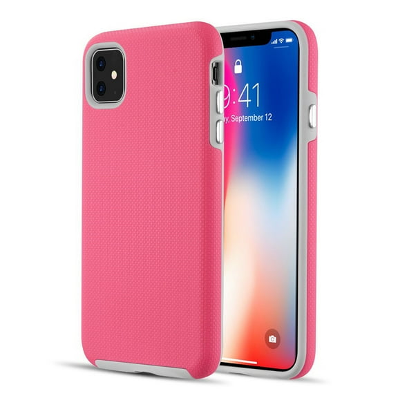 Apple iPhone 12 Pro, iPhone 12 /6.1" Phone Case Sturdy Shock Absorbing [PINK] Hybrid 2 in 1 Rubber Silicone TPU & PC Rugged Armor Bumper Grip Reinforced Corner Cover for Apple iPhone 12 /12 Pro