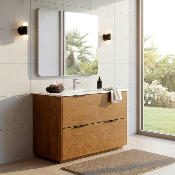 Safavieh Couture Gabrietta 48" Single Sink Bathroom Vanity, Medium Oak/White