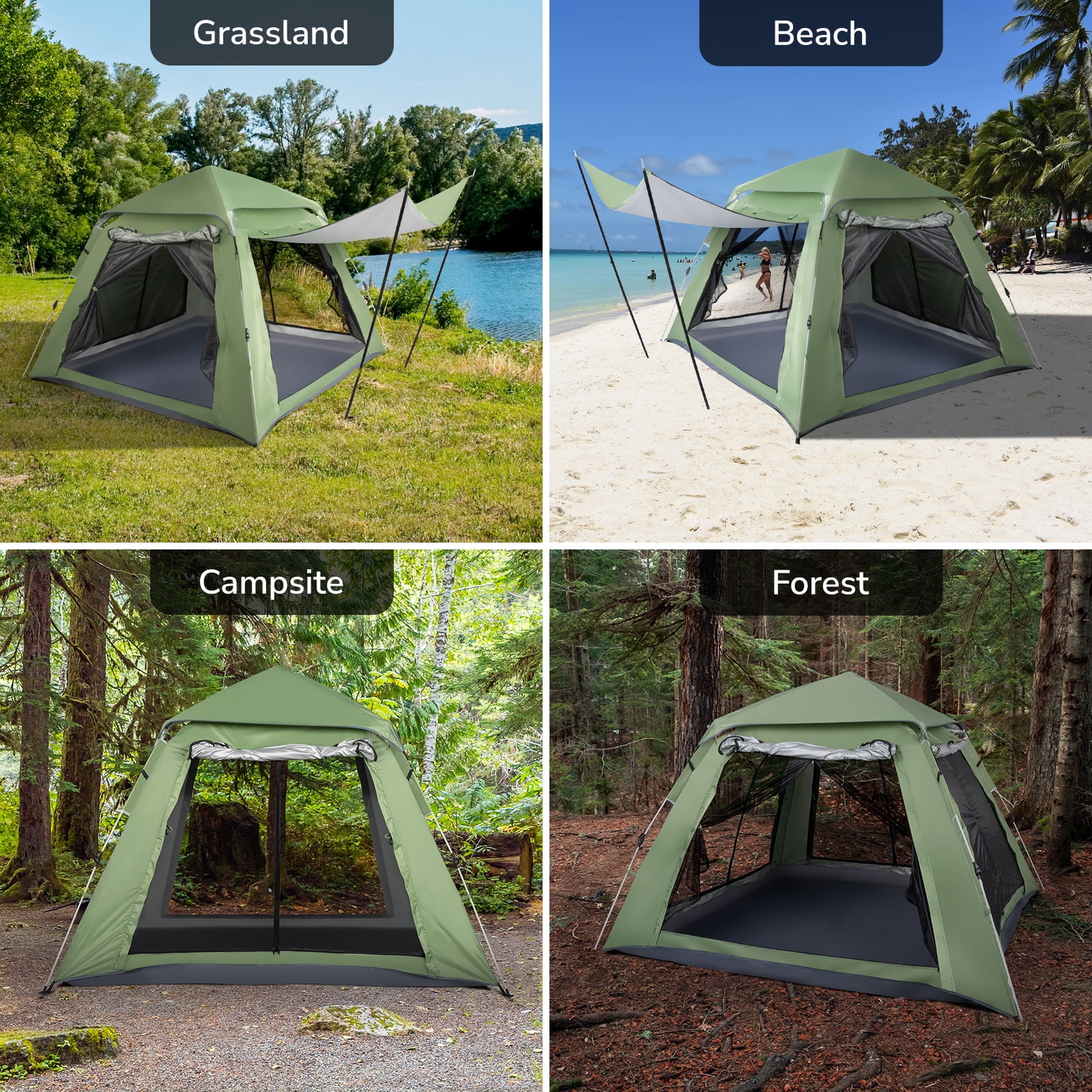 Ktaxon Camping Instant Tent  4 Person Automatic Glamping Tent Waterproof Green