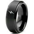 thumbnail image 1 of Tungsten Flash Thunder Lightning Bolt Band Ring 8mm Men Women Comfort Fit Black Step Bevel Edge Brushed Polished, 1 of 4