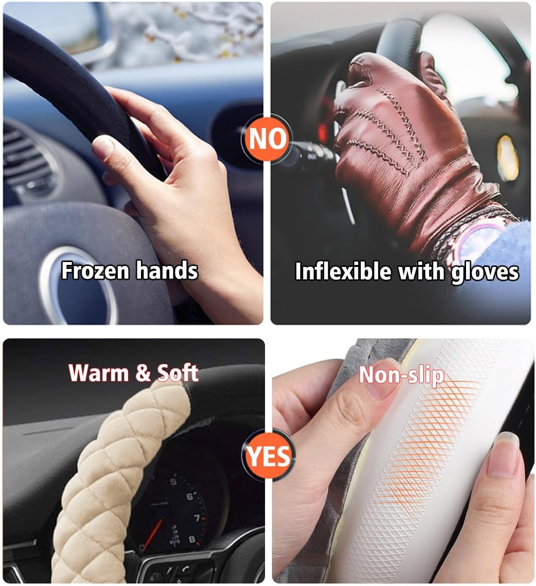 Universal 15 Inches Car Steering Wheel Cover Fluffy Winter Plush Steering Wheel Cover, Beige