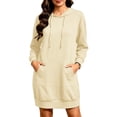 thumbnail image 3 of Busydd Hooded Sweatshirt Dress for Women with Kangaroo Pocket Casual Solid Color Drawstring Fall Dress Comfy Fashion Long Sleeve Dresses L, 3 of 6