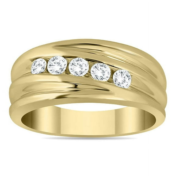 SZUL 1/2 Carat TW Five Stone Diamond Men's Ring in 10K Yellow Gold (J-K-L Color, I2-I3 Clarity)