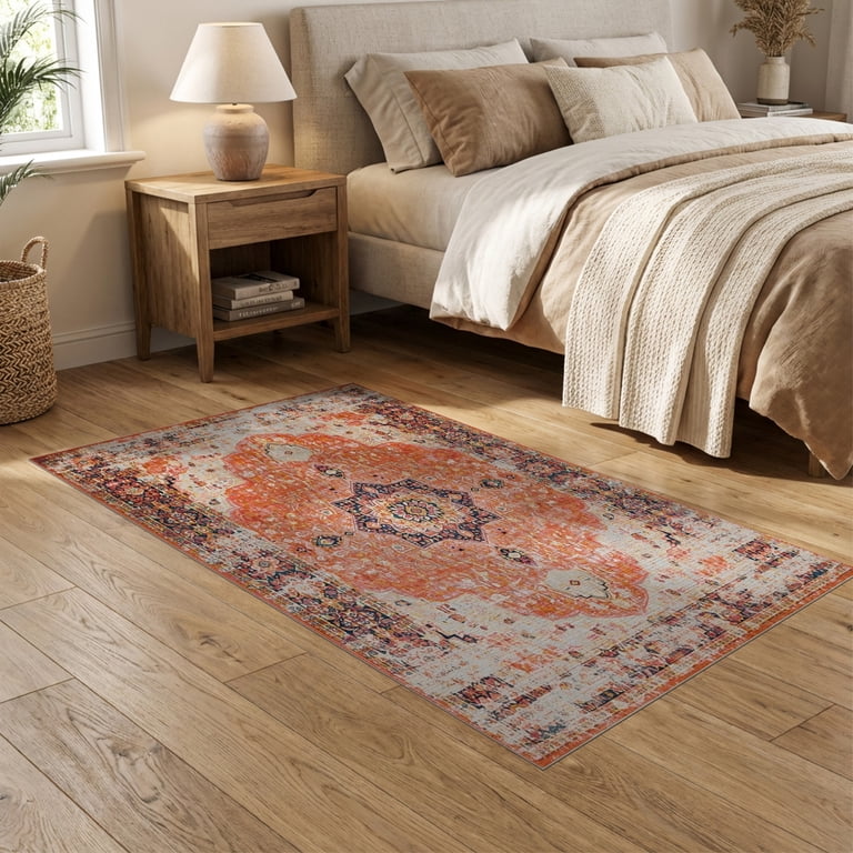 ODIKA 5'x7' Washable Area Rug Orange Fall Vintage Boho Farmhouse ...