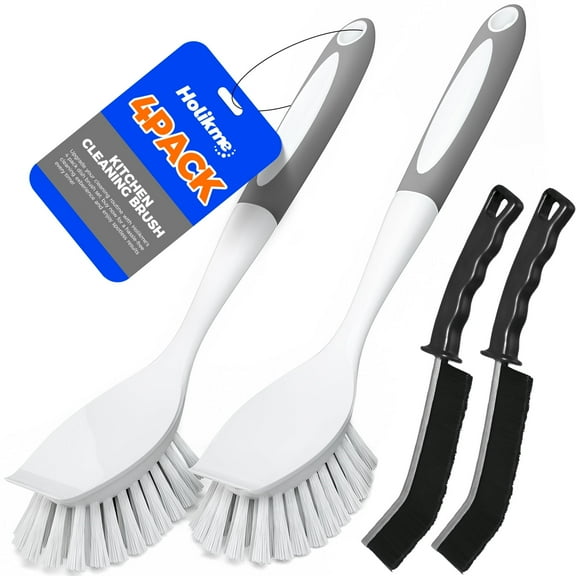 propuri Dish Brush with Handle for Cleaning, Crevice Cleaning Brush, Multifunctional Household Kitchen Scrub Brush for Dish, Pot, Pan, Kitchen Sink, Windowsill (Gray),4 Pack