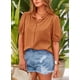 thumbnail image 5 of Camisa PRETTYGARDEN de verano con botones, cuello en V, marrón y amarillo, talla XXL, 5 of 9